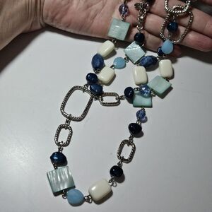 Lia Sophia VISTA Necklace w/ FW Pearls & Rivershell Blues And White